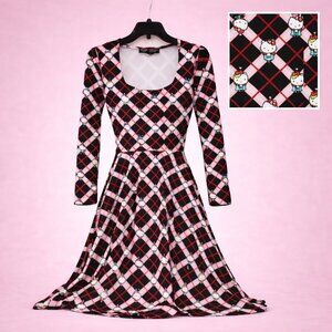 Hello Kitty Kawaii Fit & Flare Dress Size 4 | Unique Vintage Plaid Long Sleeve